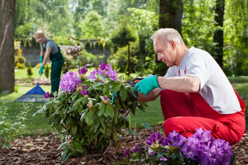Operatives conducting a final site check before leaving a garden