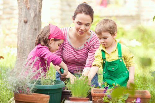 Investigator reviewing garden work and photographs